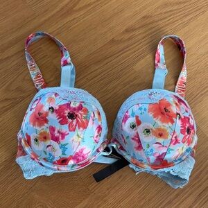 🌸 Victoria's Secret BOMBSHELL (ADD 2 CUPS) Floral Push-Up Bra with Rhinestones!